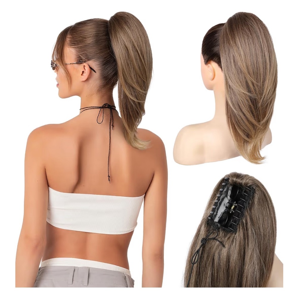Light brown-honey blonde ponytail